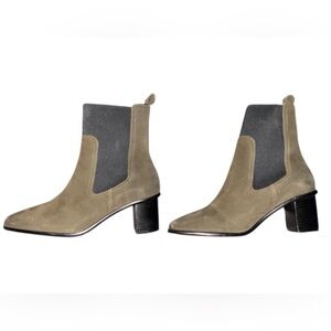 Patina Vero Chelsea Boots Olive Suede Womens 9.5 Block Heel Pull On